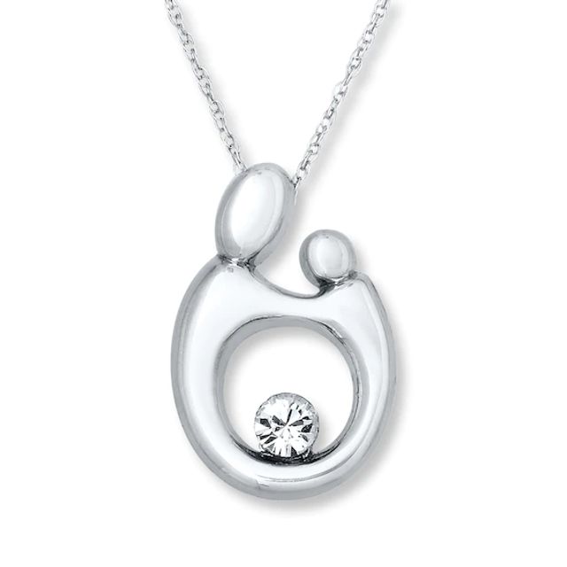 Mother & Child Necklace Crystal Accent 10K White Gold 18"