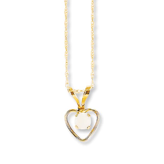 Opal Heart Necklace 14K Yellow Gold 15"