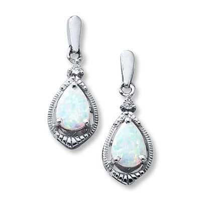 Lab-Created Opal Earrings Lab-Created Sapphires Sterling Silver