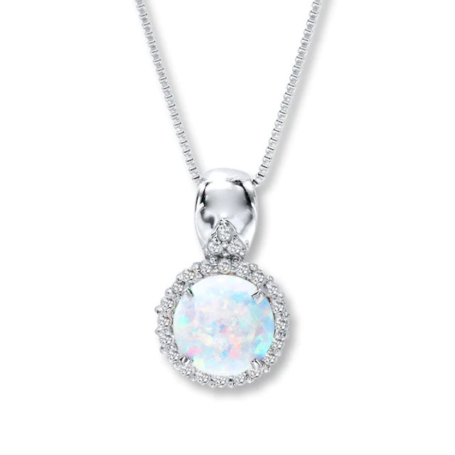 Lab-Created Opal Necklace White Topaz Accents Sterling Silver