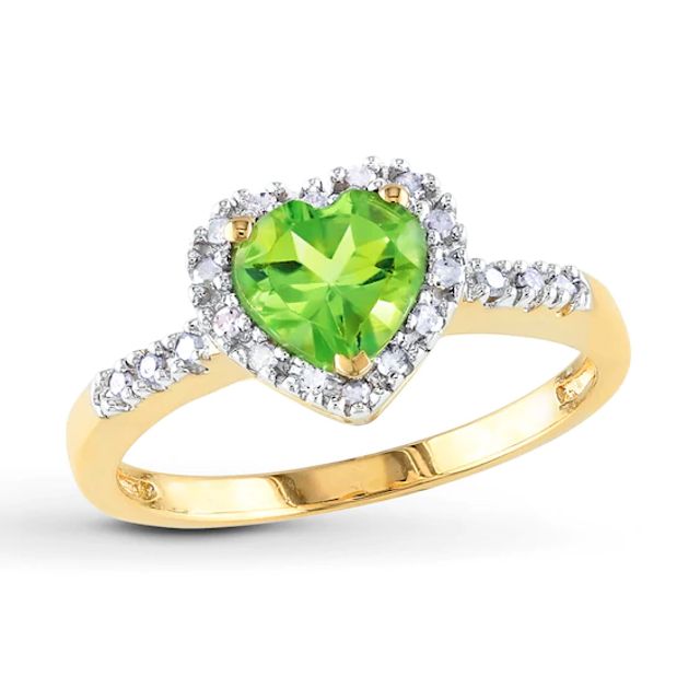 Peridot Heart Ring 1/10 ct tw Diamonds 10K Yellow Gold