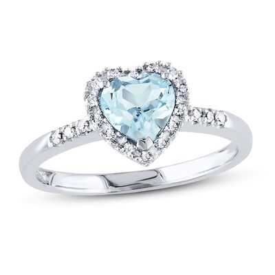 Kay Aquamarine Heart Ring 1/10 ct tw Diamonds Sterling Silver