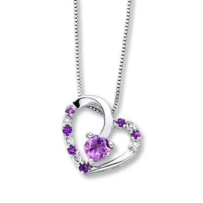 Amethyst Heart Necklace Diamond Accents Sterling Silver