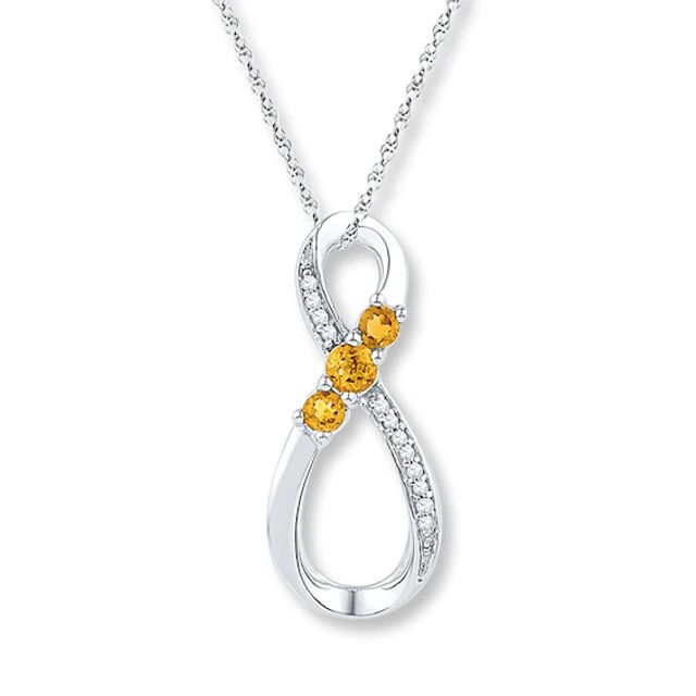 Citrine Infinity Necklace 1/20 ct tw Diamonds Sterling Silver