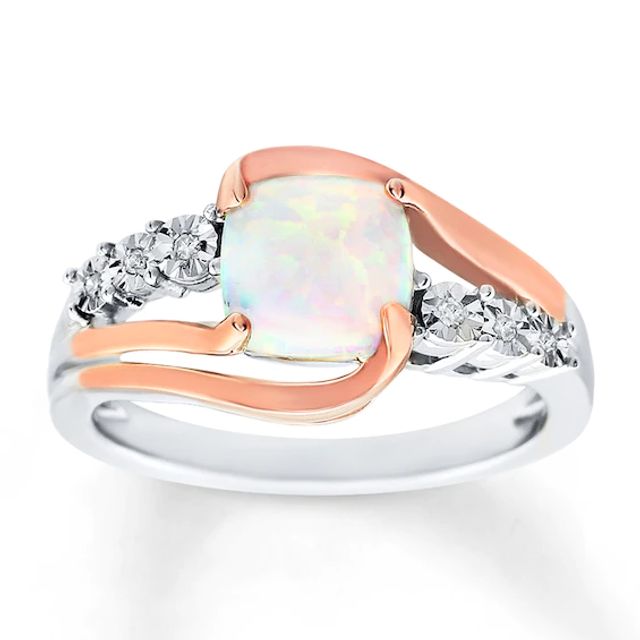 Lab-Created Opal Ring Diamond Accents Sterling Silver/10K Rose Gold