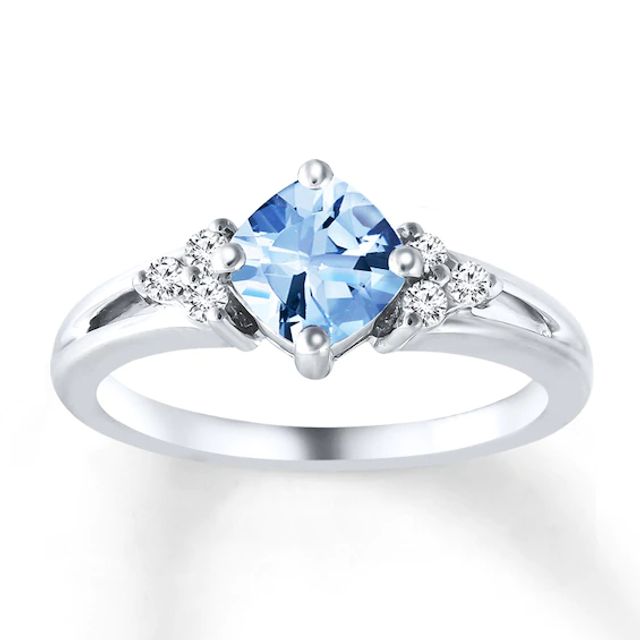 Aquamarine Ring White Topaz Sterling Silver