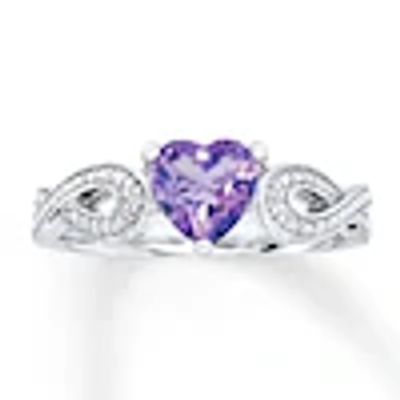 Kay Amethyst Heart Ring With Diamonds Sterling Silver
