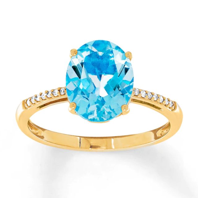 Blue Topaz Ring Diamonds 10K Yellow Gold