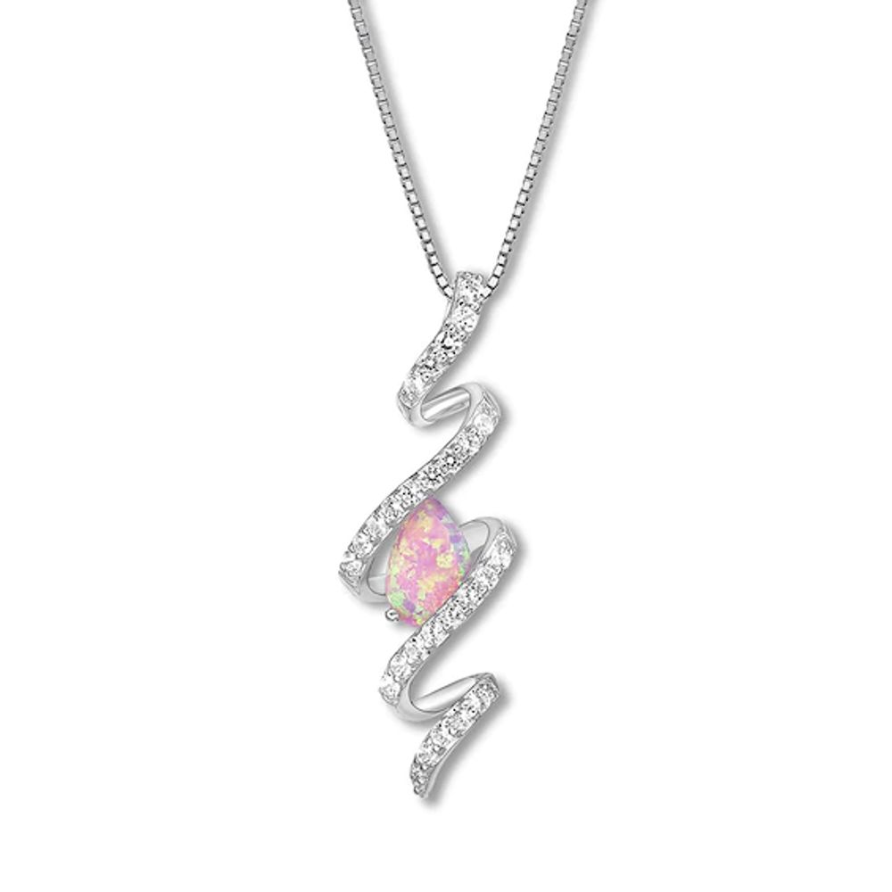 Lab-Created Pink Opal Necklace Sterling Silver