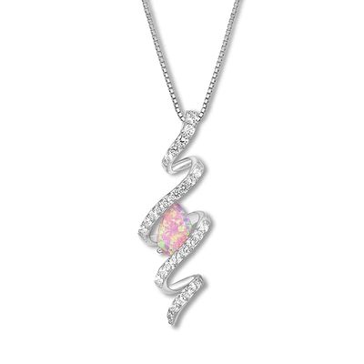 Kay Lab-Created Pink Opal Necklace Sterling Silver