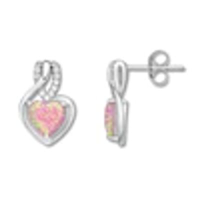 Kay Lab-Created Pink Opal Heart Earrings Sterling Silver
