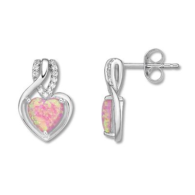 Kay Lab-Created Pink Opal Heart Earrings Sterling Silver