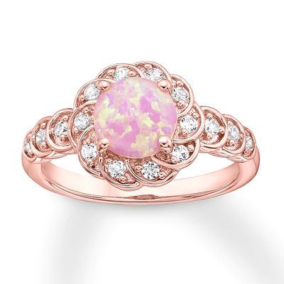 Lab-Created Pink Opal Ring 1/4 ct tw Diamonds 10K Rose Gold