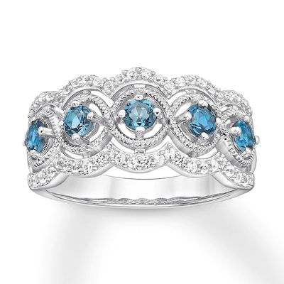 Kay Blue Topaz Ring Lab-Created White Sapphires Sterling Silver