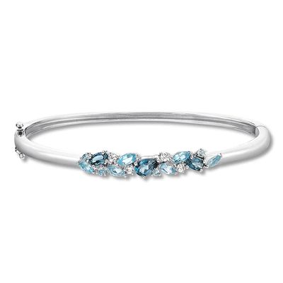 Kay Vibrant Shades Blue & White Topaz Bangle Bracelet Sterling Silver