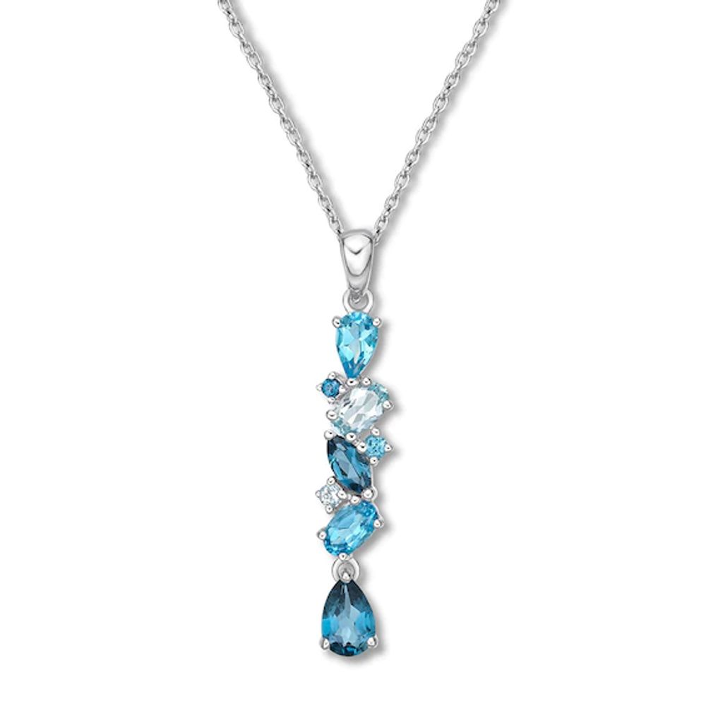 Vibrant Shades Blue Topaz Necklace Sterling Silver