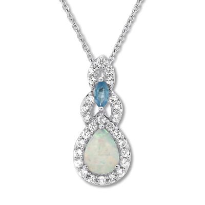 Kay Lab-Created Opal Necklace Blue Topaz Sterling Silver