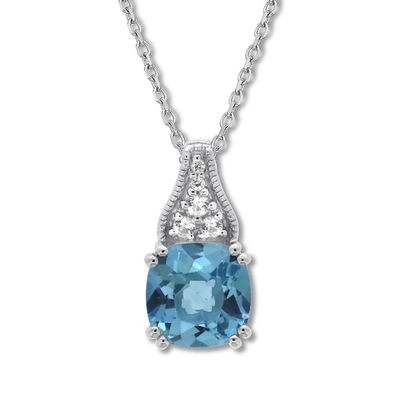 Cushion-Cut Blue Topaz Necklace White Topaz Sterling Silver