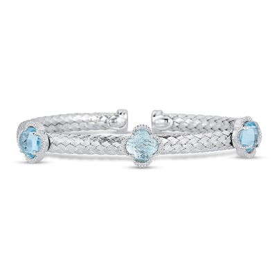 Blue Topaz Braided Cuff Bracelet Sterling Silver