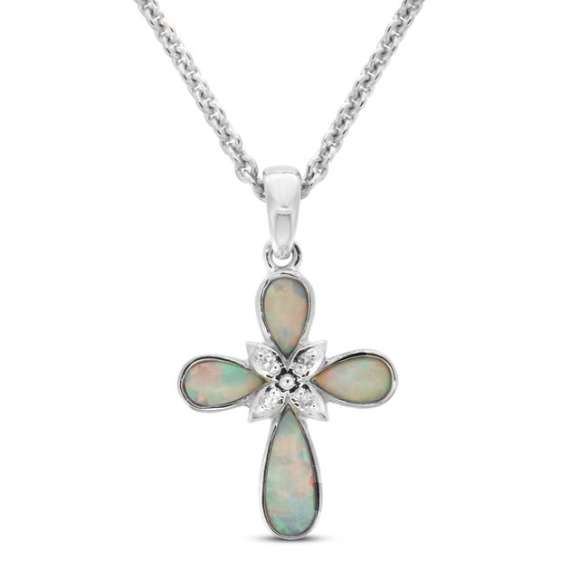 Lab-Created Opal Cross Pendant in Sterling Silver | Zales Outlet