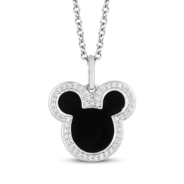 Disney Treasures Mickey Mouse Black Onyx & Diamond Necklace 1/10 ct tw Sterling Silver 17"