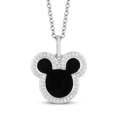 Kay Disney Treasures Mickey Mouse Black Onyx & Diamond Necklace 1/10 ct tw Sterling Silver 17"