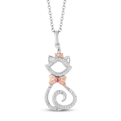 Kay Disney Treasures The Aristocats Pink Tourmaline & Diamond Necklace 1/10 ct tw Sterling Silver & 10K Rose Gold 17"