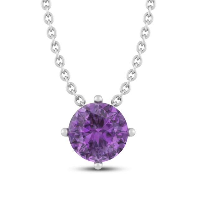 Amethyst Solitaire Necklace Round-cut Sterling Silver 18"