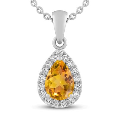 Citrine & White Lab-Created Sapphire Necklace Sterling Silver 18"