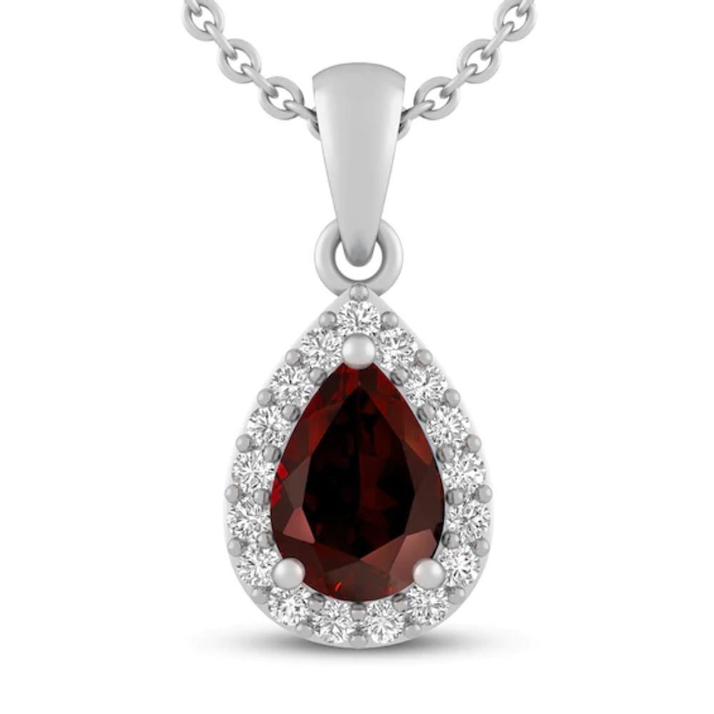 Garnet & White Lab-Created Sapphire Necklace Sterling Silver 18"