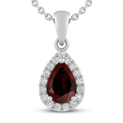 Garnet & White Lab-Created Sapphire Necklace Sterling Silver 18