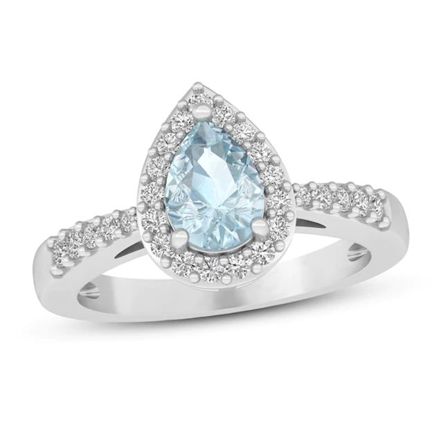 Kay Aquamarine & White Lab-Created Sapphire Ring Sterling Silver