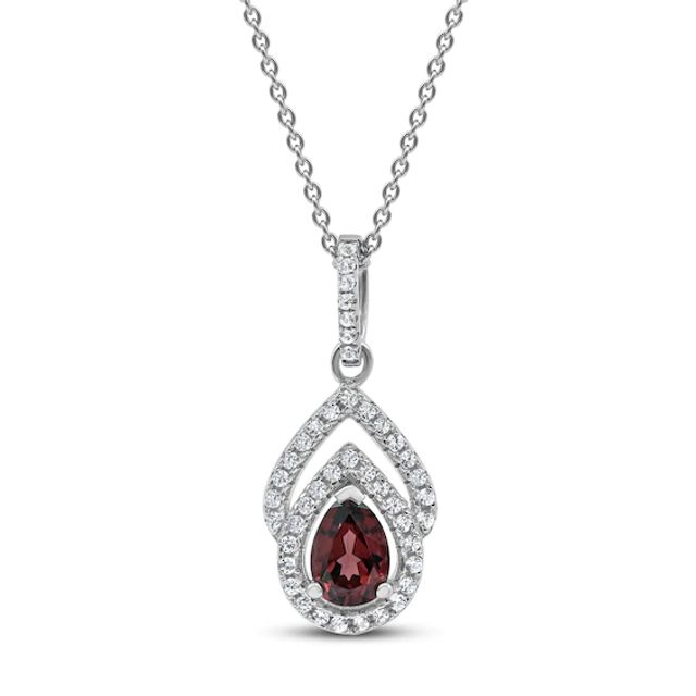 Garnet & White Lab-Created Sapphire Necklace Sterling Silver 18"