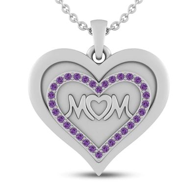 Kay Amethyst MOM Heart Necklace Sterling Silver 18"
