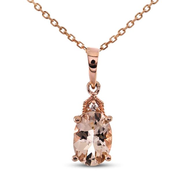 Morganite & Diamond Accent Necklace 10K Rose Gold 18"