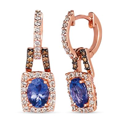 Le Vian Tanzanite Dangle Earrings 5/8 ct tw Diamonds 14K Strawberry Gold
