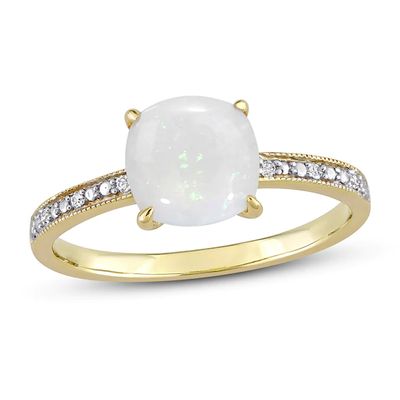 Opal & Diamond Accent Ring 10K Yellow Gold