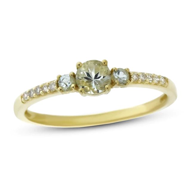 Aquamarine & 1/20 ct tw Diamond 3-Stone Ring 10K Yellow Gold