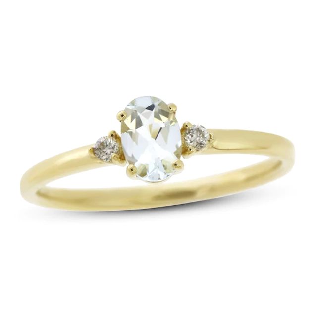 Aquamarine & Diamond Ring 1/20 ct tw 10K Yellow Gold