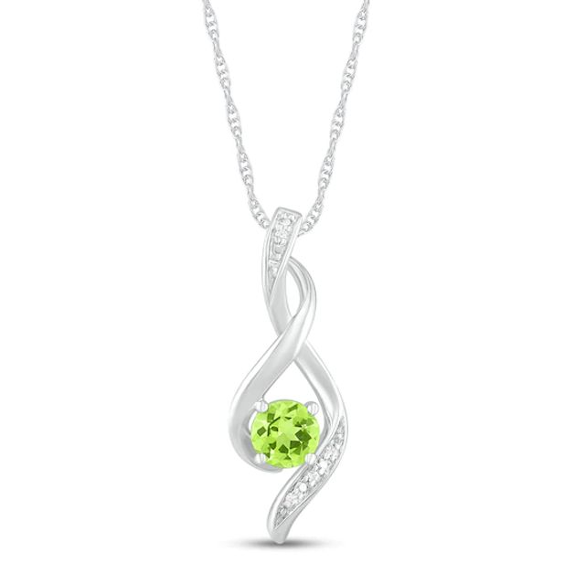 Peridot & Diamond Necklace 10K White Gold 18"