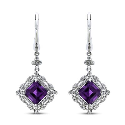 Amethyst & White Lab-Created Sapphire Earrings Sterling Silver