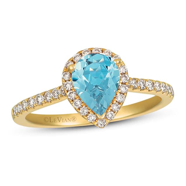 Le Vian Aquamarine Ring 1/3 ct tw Diamonds 14K Honey Gold