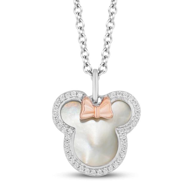 Kay Disney Treasures Minnie Mouse Mother of Pearl & Diamond Necklace 1/10 ct tw Sterling Silver & 10K Rose Gold 19