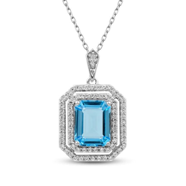 Swiss Blue Topaz & White Lab-Created Sapphire Necklace Sterling Silver 18"