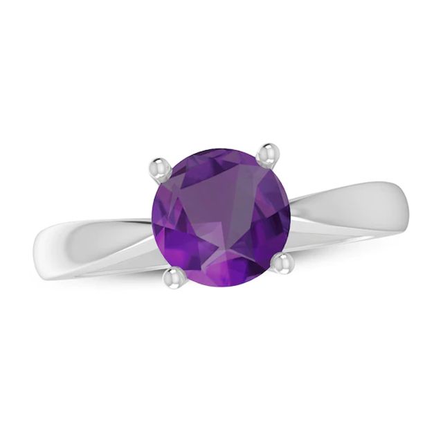 Amethyst Solitaire Ring Sterling Silver