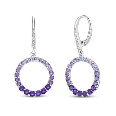 Kay Vibrant Shades Amethyst, Tanzanite, White Lab-Created Sapphire Dangle Earrings Sterling Silver