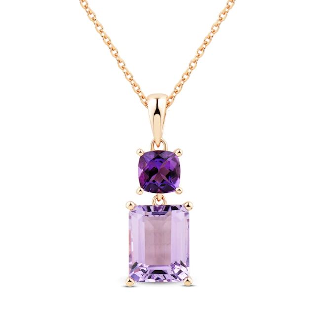 Amethyst Necklace Emerald/Cushion-Cut 10K Rose Gold 18"