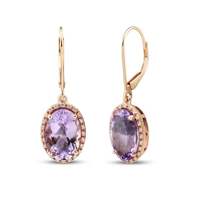 Amethyst & Diamond Earrings 1/6 ct tw Oval/Round-Cut 10K Rose Gold