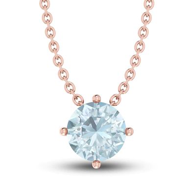 Aquamarine Solitaire Necklace 10K Rose Gold 18"