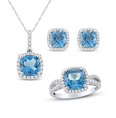 Kay Blue Topaz & White Lab-Created Sapphire Gift Set Sterling Silver